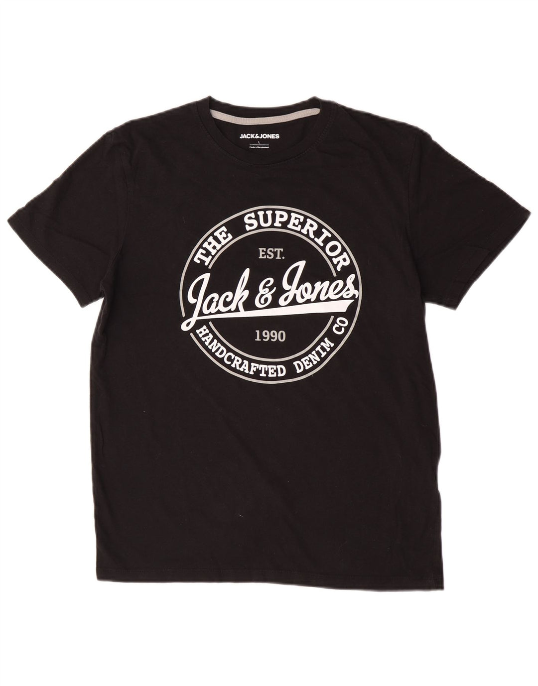 Jack & Jones Mens Graphic T-Shirt Top Large Black Cotton
