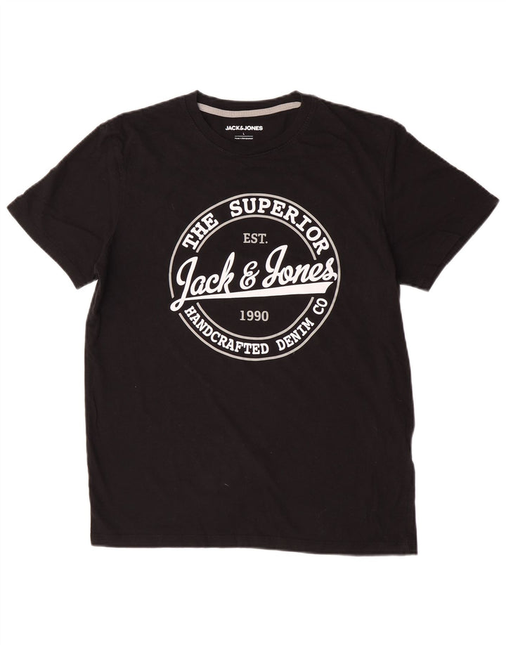 Jack & Jones Mens Graphic T-Shirt Top Large Black Cotton