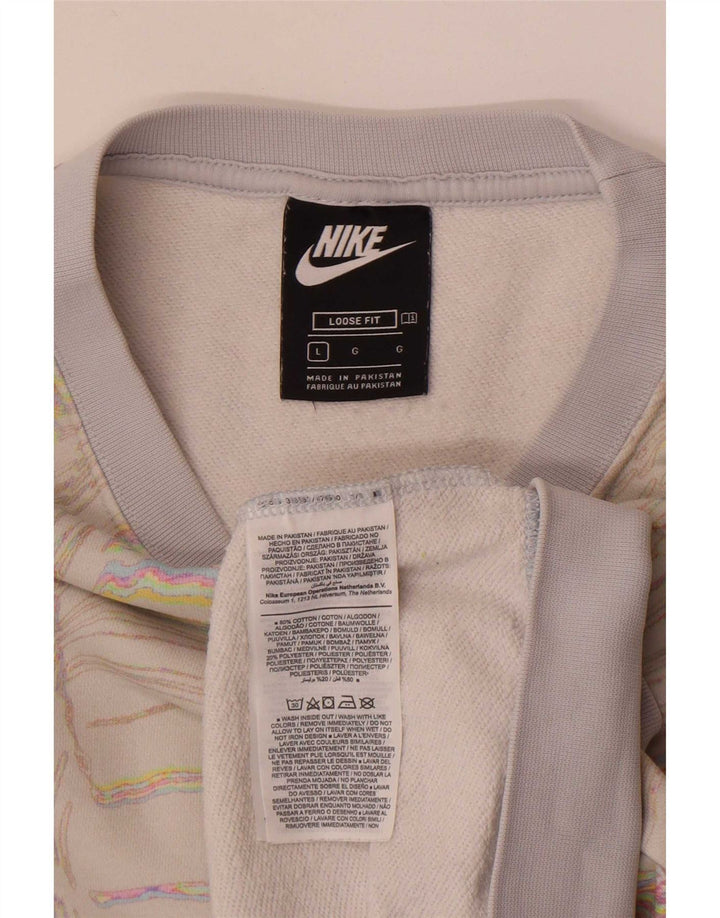 Nike Womens Abstract Pattern Sweatshirt Jumper UK 16 Large Off White