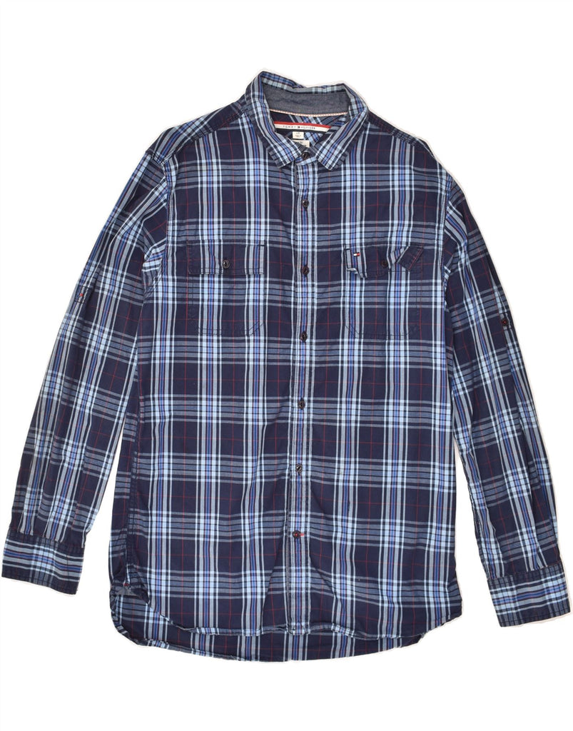 TOMMY HILFIGER Mens Custom Fit Shirt Large Navy Blue Check Cotton | Vintage Tommy Hilfiger | Thrift | Second-Hand Tommy Hilfiger | Used Clothing | Messina Hembry 