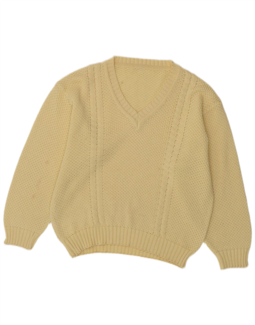 VINTAGE Womens Oversized V-Neck Jumper Sweater IT 40 Small Yellow Cotton