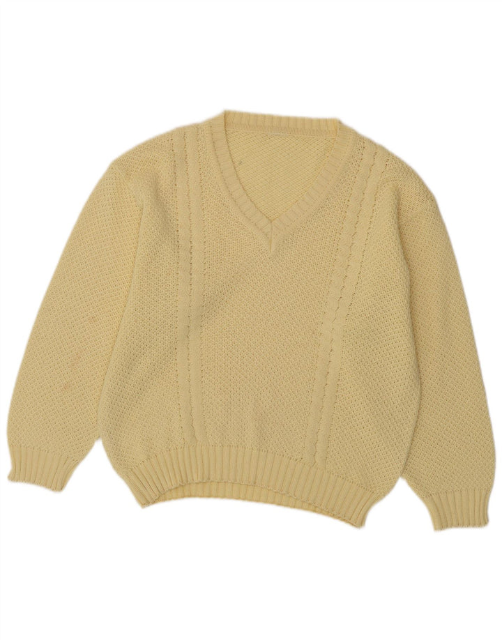 VINTAGE Womens Oversized V-Neck Jumper Sweater IT 40 Small Yellow Cotton