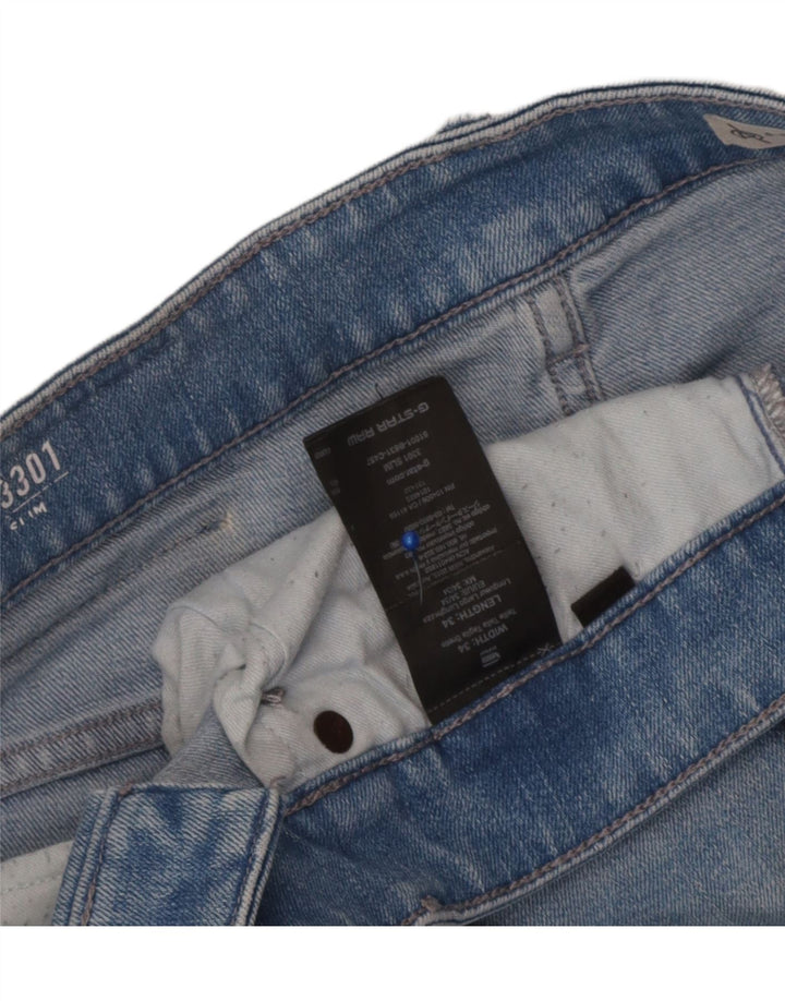 G-Star Mens 3301 Distressed Slim Jeans W34 L34 Blue Cotton
