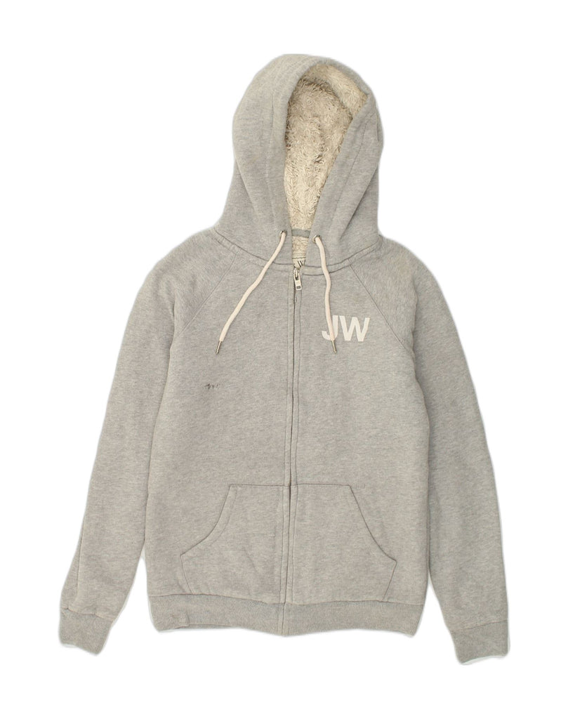 JACK WILLS Womens Sherpa Graphic Zip Hoodie Sweater UK 8 Small Grey Cotton | Vintage Jack Wills | Thrift | Second-Hand Jack Wills | Used Clothing | Messina Hembry 