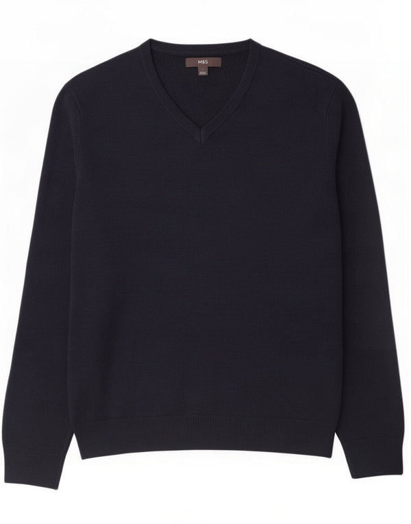 Marks & Spencer Mens V-Neck Jumper Sweater Large Navy Blue