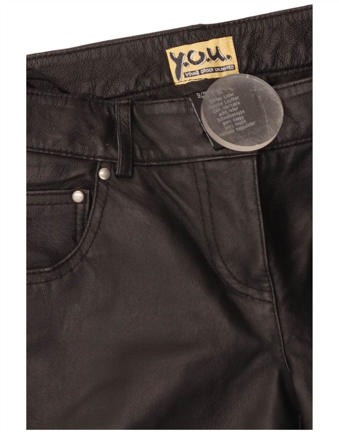 Vintage Womens Straight Leather Trousers EU 38 Medium W28 L29 Black Leather