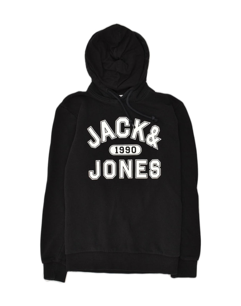 JACK & JONES Mens Graphic Hoodie Jumper Medium Black Cotton | Vintage Jack & Jones | Thrift | Second-Hand Jack & Jones | Used Clothing | Messina Hembry 