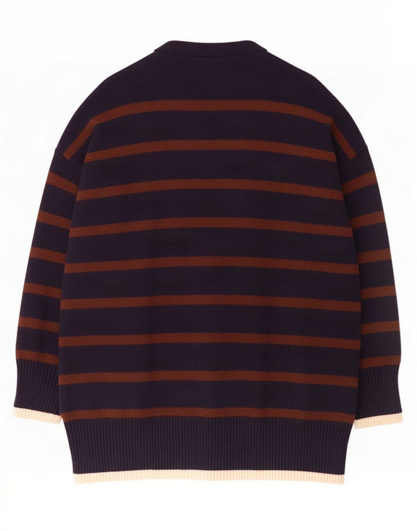 Zara Womens Longline Cardigan Sweater UK 10 Small Navy Blue Striped