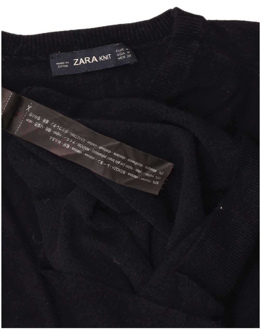 Zara Womens Crew Neck Jumper Sweater UK 12 Medium Navy Blue Viscose