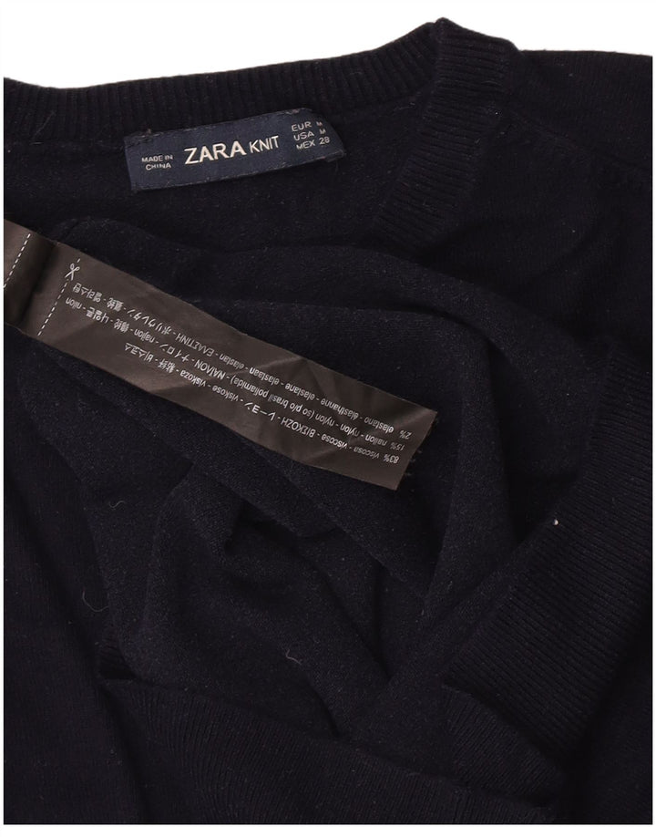 Zara Womens Crew Neck Jumper Sweater UK 12 Medium Navy Blue Viscose