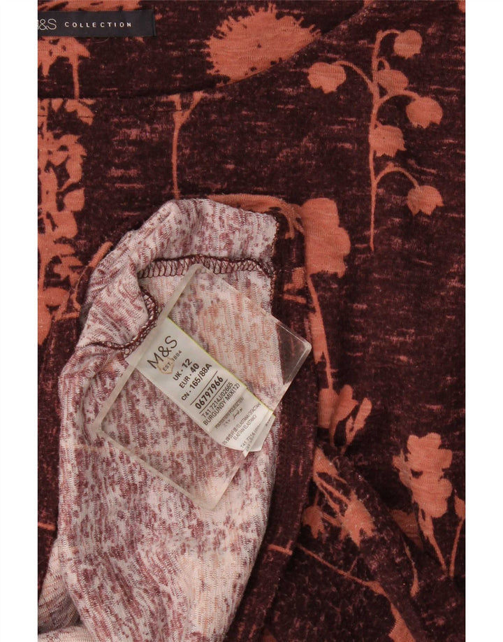 Marks & Spencer Womens Top Long Sleeve UK 12 Medium Burgundy Floral