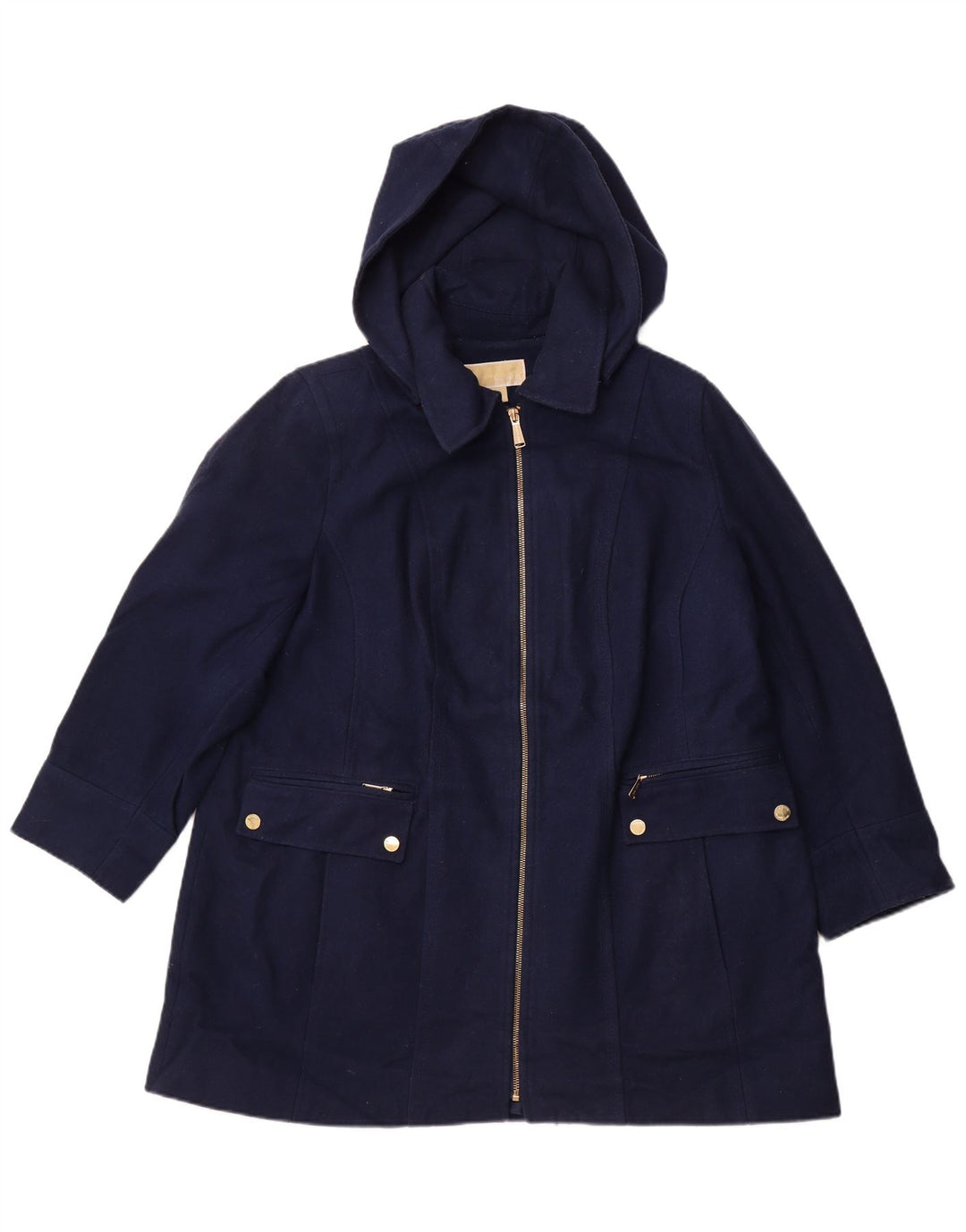 MICHAEL KORS Womens Hooded Overcoat UK 18 XL Navy Blue Wool