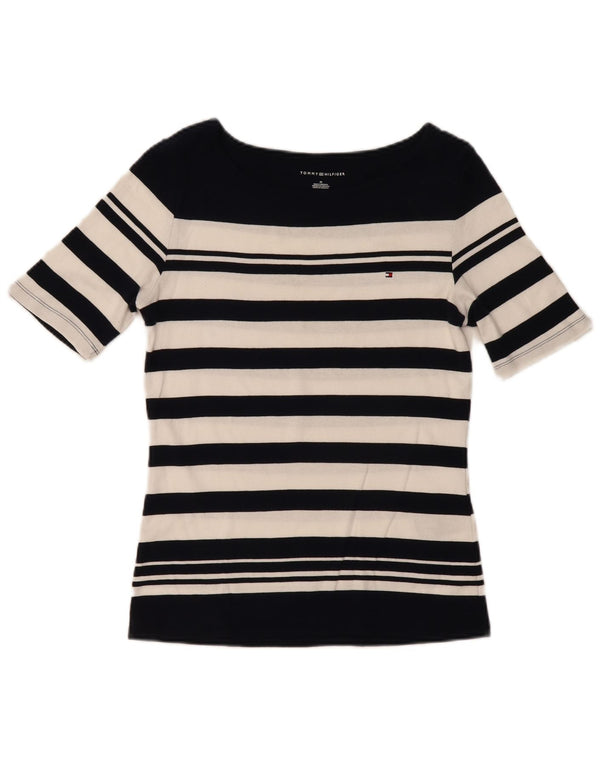 Tommy Hilfiger Womens T-Shirt Top UK 12 Medium Black Striped Cotton