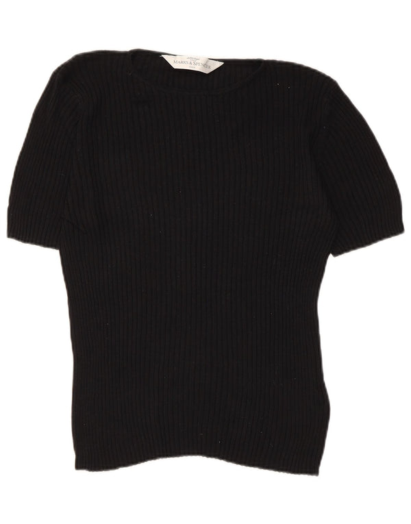 Marks & Spencer Womens Blouse Top UK 12 Medium Black Silk