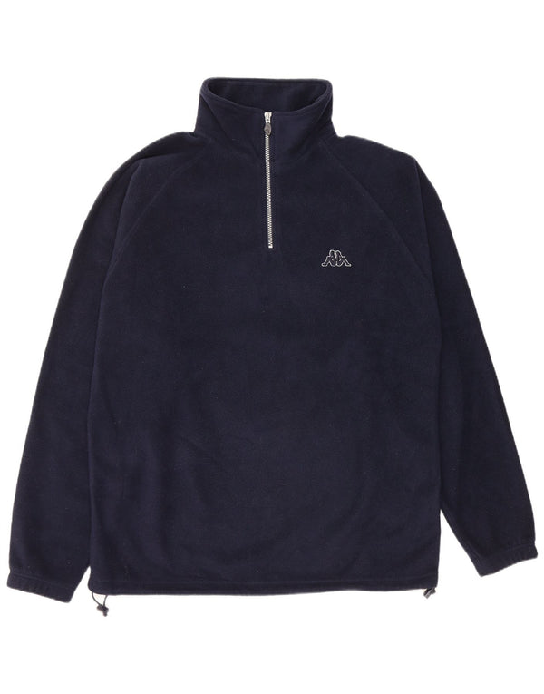KAPPA Mens Zip Neck Fleece Jumper Large Navy Blue Polyester