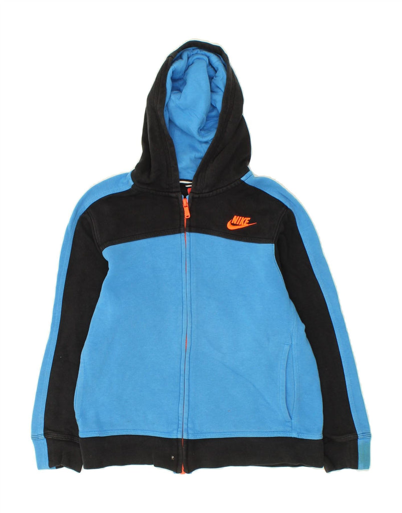 NIKE Boys Zip Hoodie Sweater 10-11 Years Medium Blue Colourblock Cotton | Vintage Nike | Thrift | Second-Hand Nike | Used Clothing | Messina Hembry 