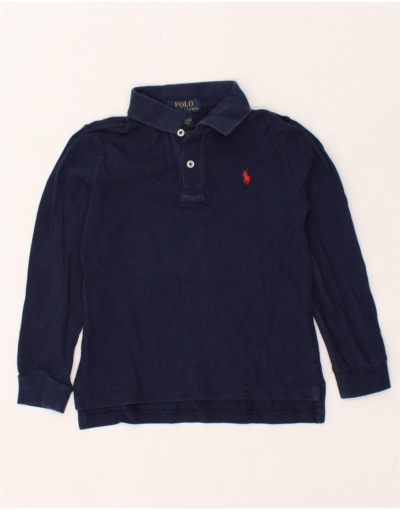 POLO RALPH LAUREN Boys Long Sleeve Polo Shirt 7-8 Years Navy Blue Cotton | Vintage Polo Ralph Lauren | Thrift | Second-Hand Polo Ralph Lauren | Used Clothing | Messina Hembry 