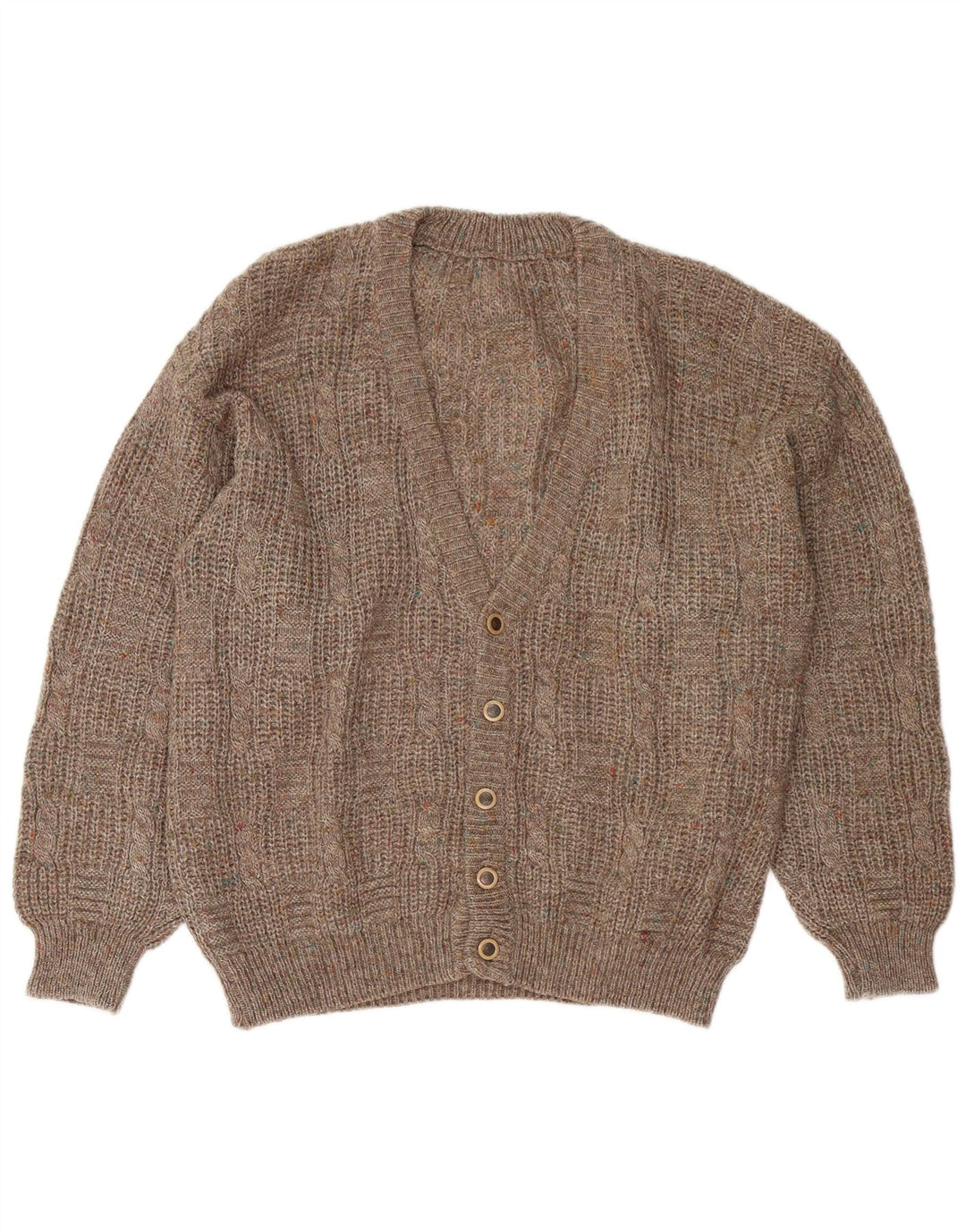 Vintage Mens Cardigan Sweater Large Brown Flecked