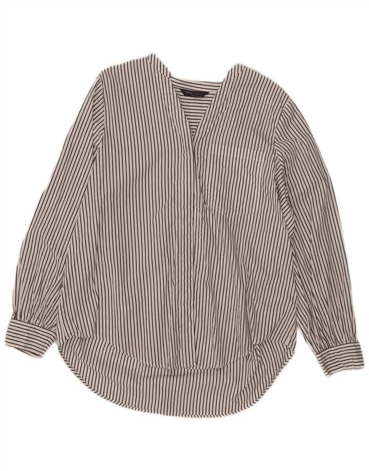 Marks & Spencer Womens Pullover Shirt UK 16 Large White Striped Cotton