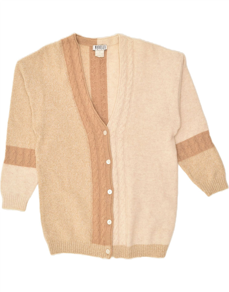 MARELLA Womens Cardigan Sweater UK 10 Small Beige Colourblock Wool | Vintage Marella | Thrift | Second-Hand Marella | Used Clothing | Messina Hembry 