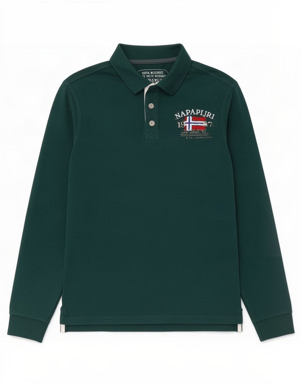 Napapijri Mens Graphic Long Sleeve Rugby Polo Shirt Large Green Polyester