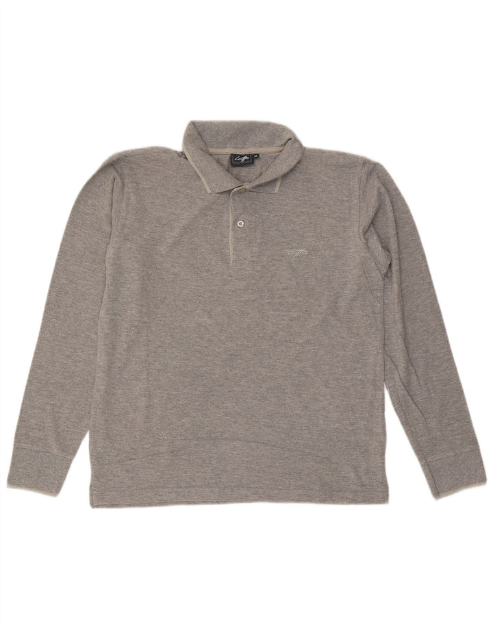 LOTTO Mens Long Sleeve Polo Shirt Medium Grey Cotton