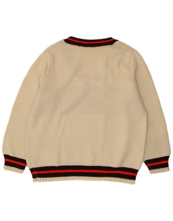 Vintage Mens V-Neck Jumper Sweater XL Beige Colourblock