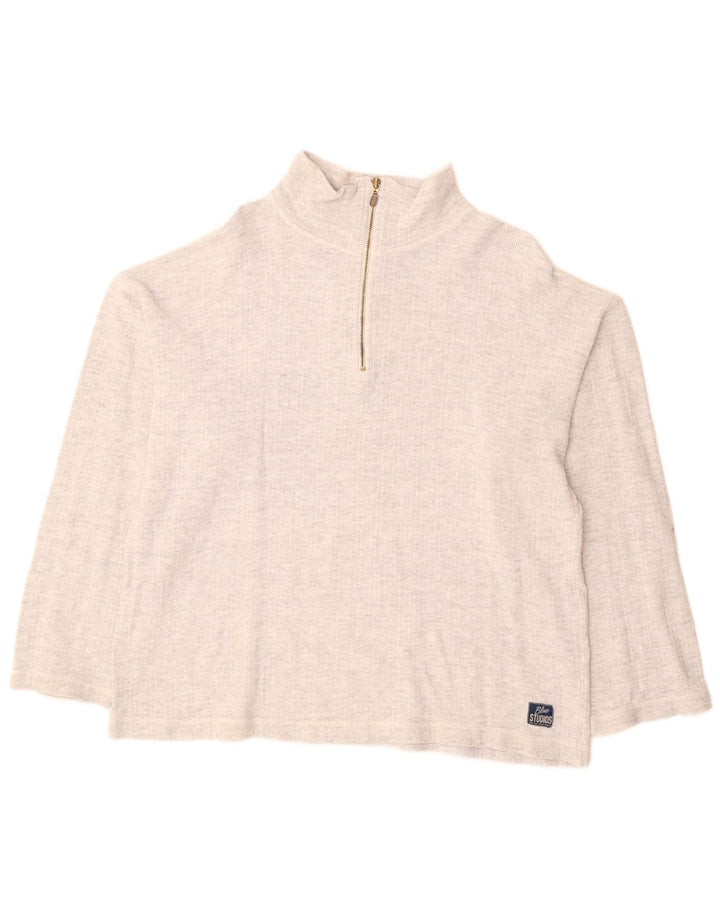 VINTAGE Womens Zip Neck Jumper Sweater UK 18 XL Grey