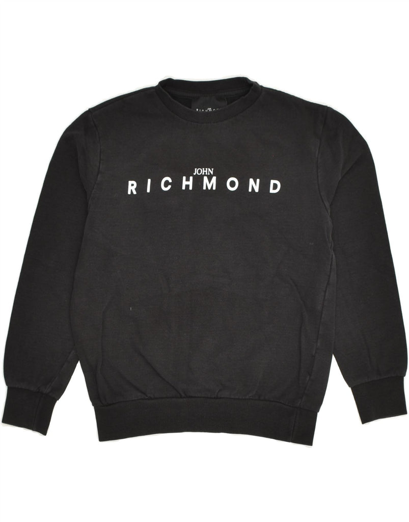 RICHMOND Girls Graphic Sweatshirt Jumper 9-10 Years Black Cotton | Vintage Richmond | Thrift | Second-Hand Richmond | Used Clothing | Messina Hembry 