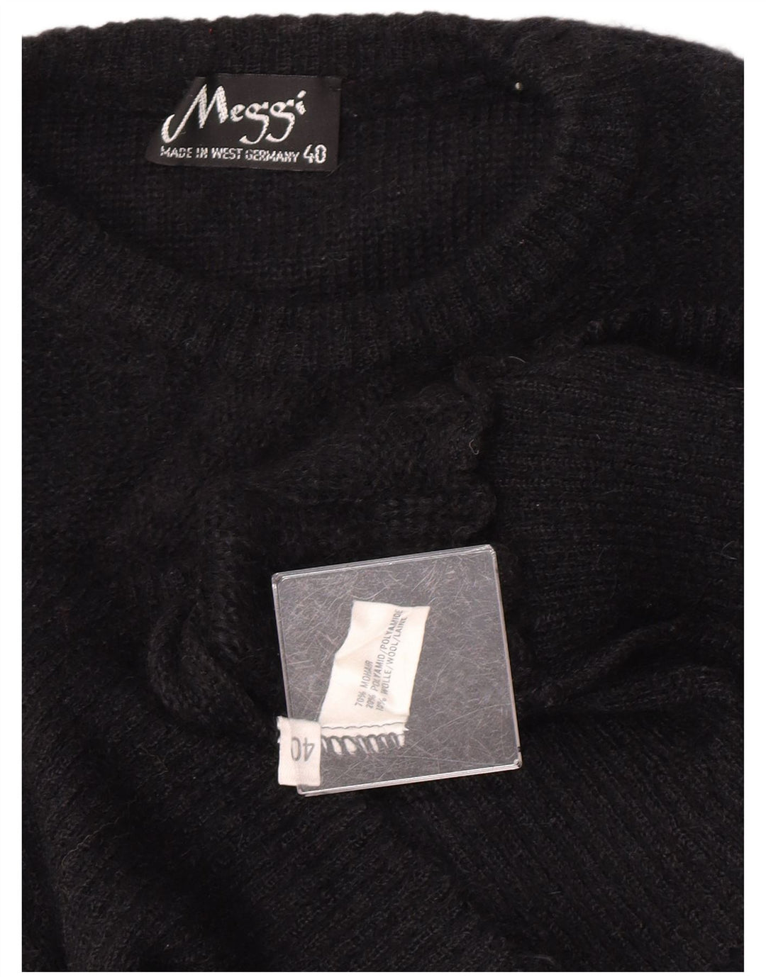 Meggi Womens Crew Neck Jumper Sweater EU 40 Medium Black Mohair