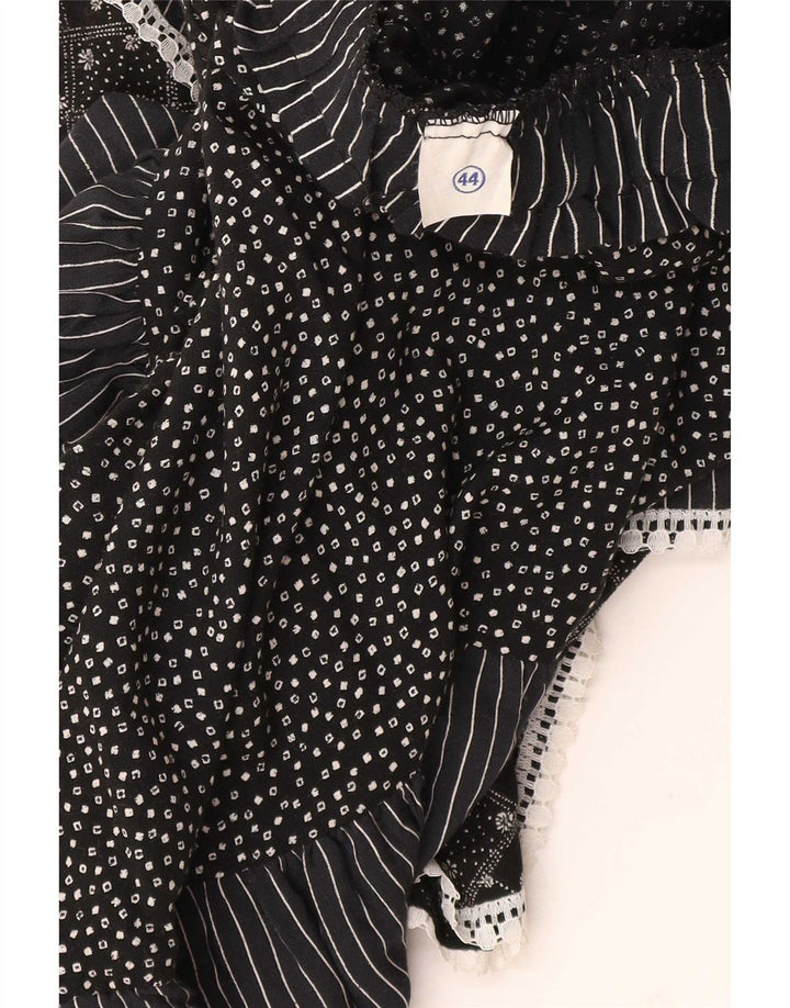 Vintage Womens Tiered Skirt IT 44 Medium W32 Black Spotted Viscose