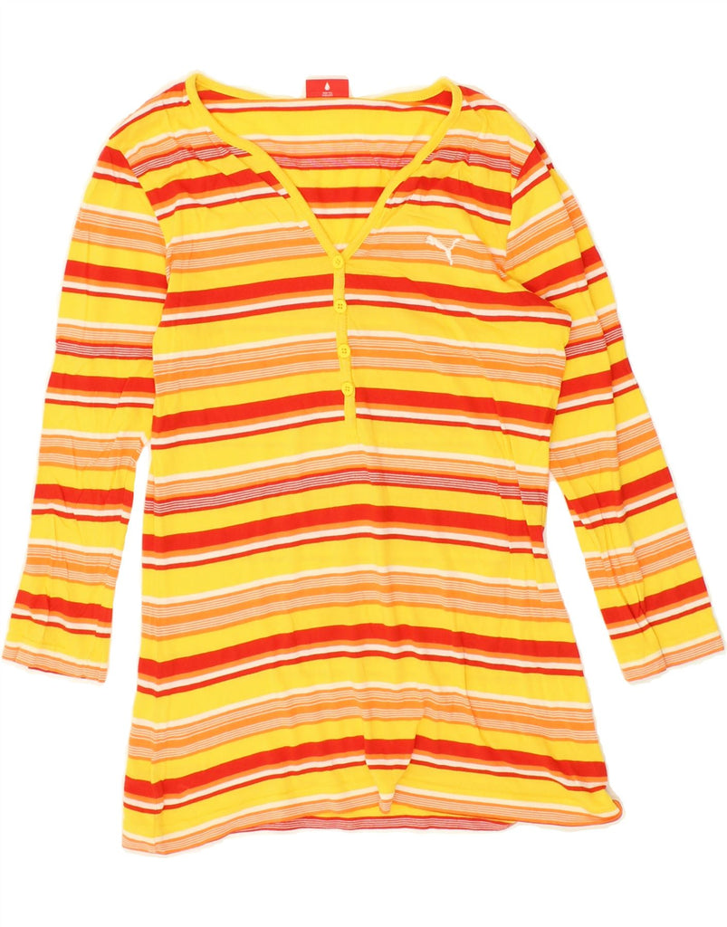 PUMA Womens Top Long Sleeve UK 12 Medium Yellow Striped | Vintage Puma | Thrift | Second-Hand Puma | Used Clothing | Messina Hembry 