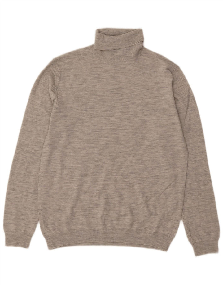 Reiss Mens Roll Neck Jumper Sweater Large Grey Flecked Wool