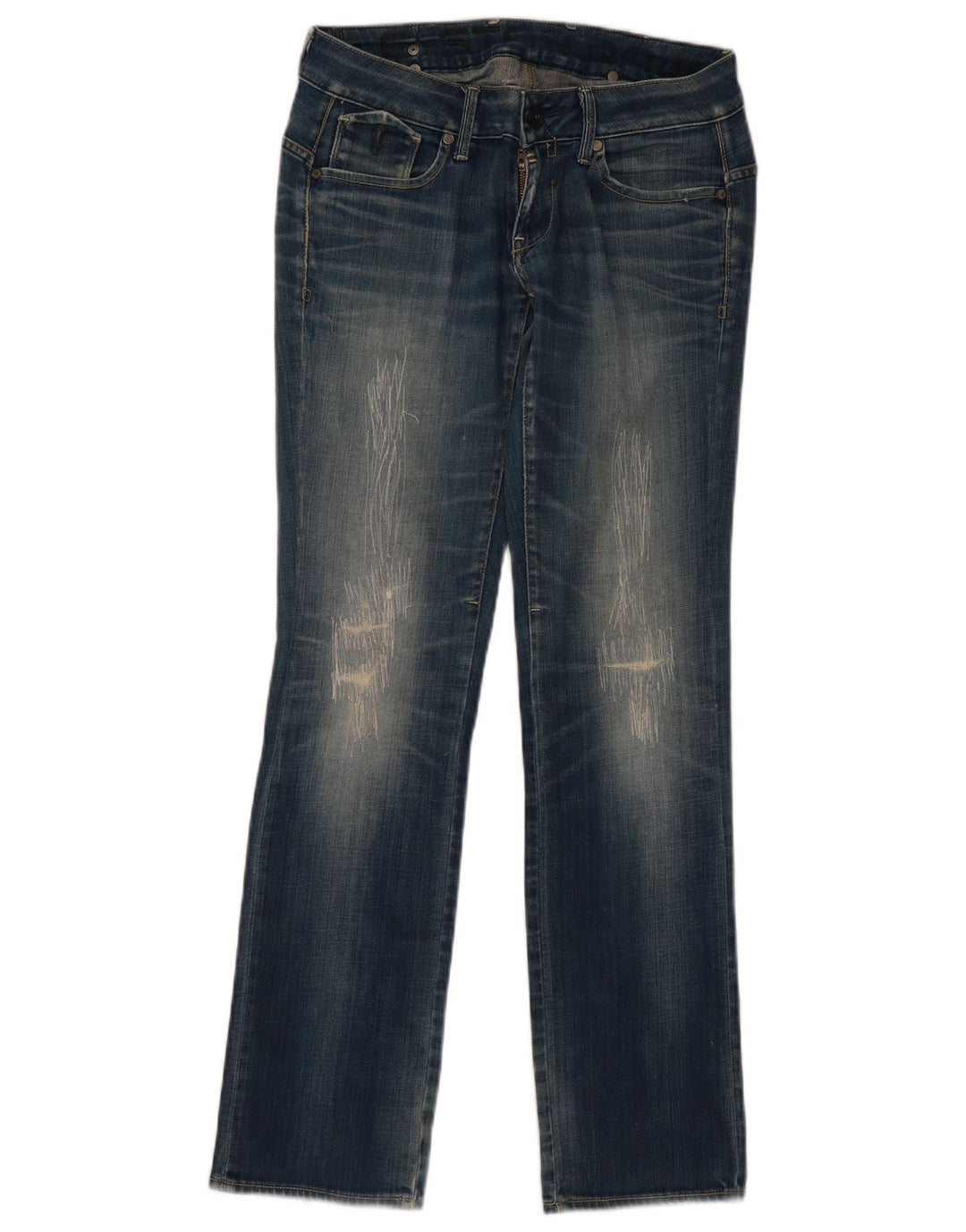 G-Star Womens Distressed Straight Jeans W28 L32 Blue Cotton
