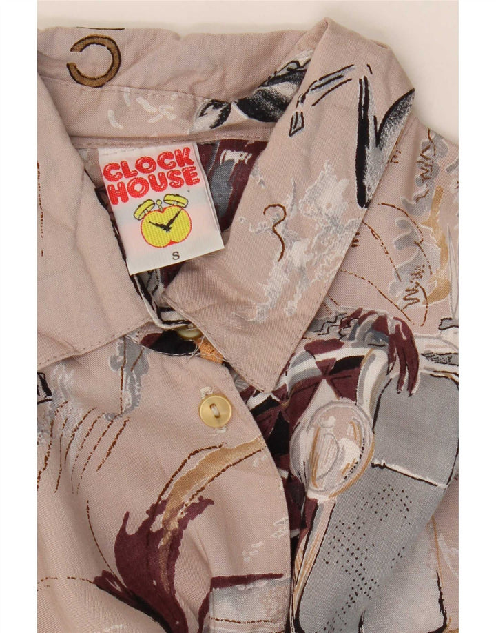 C&A Womens Clock House Graphic Oversized Shirt Blouse UK 10 Small Beige