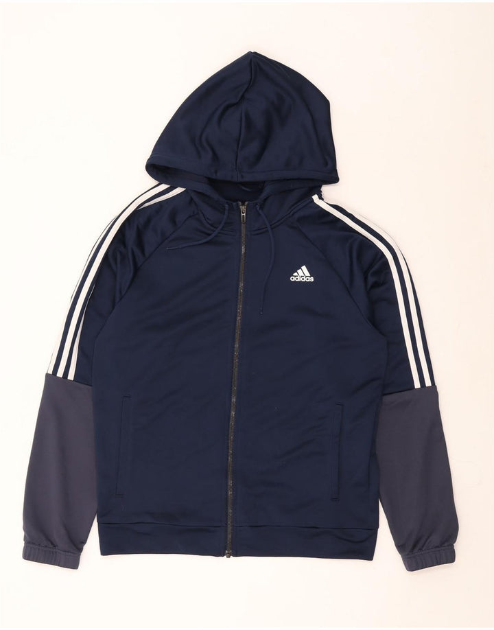 ADIDAS Mens Zip Hoodie Sweater UK 44/46 Large Navy Blue Colourblock