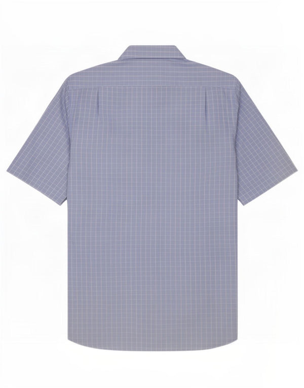 Massimo Dutti Mens Short Sleeve Shirt Size 42 Large Blue Check Cotton