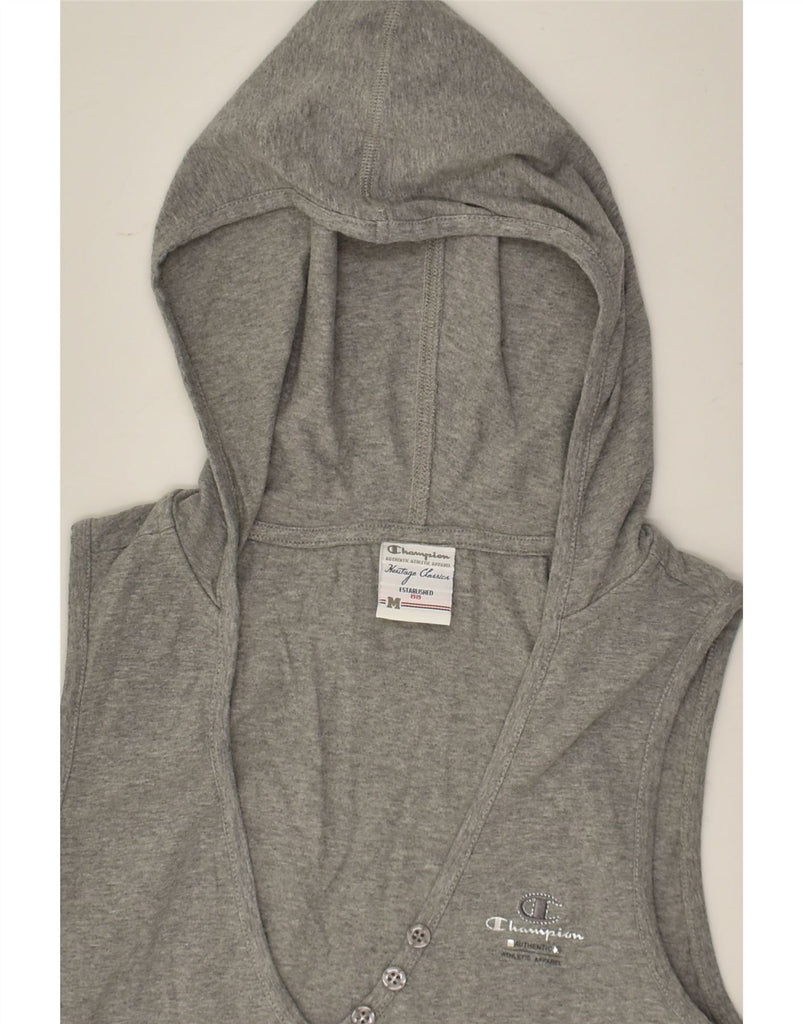 CHAMPION Womens Hooded Vest Top UK 12 Medium Grey Cotton | Vintage Champion | Thrift | Second-Hand Champion | Used Clothing | Messina Hembry 