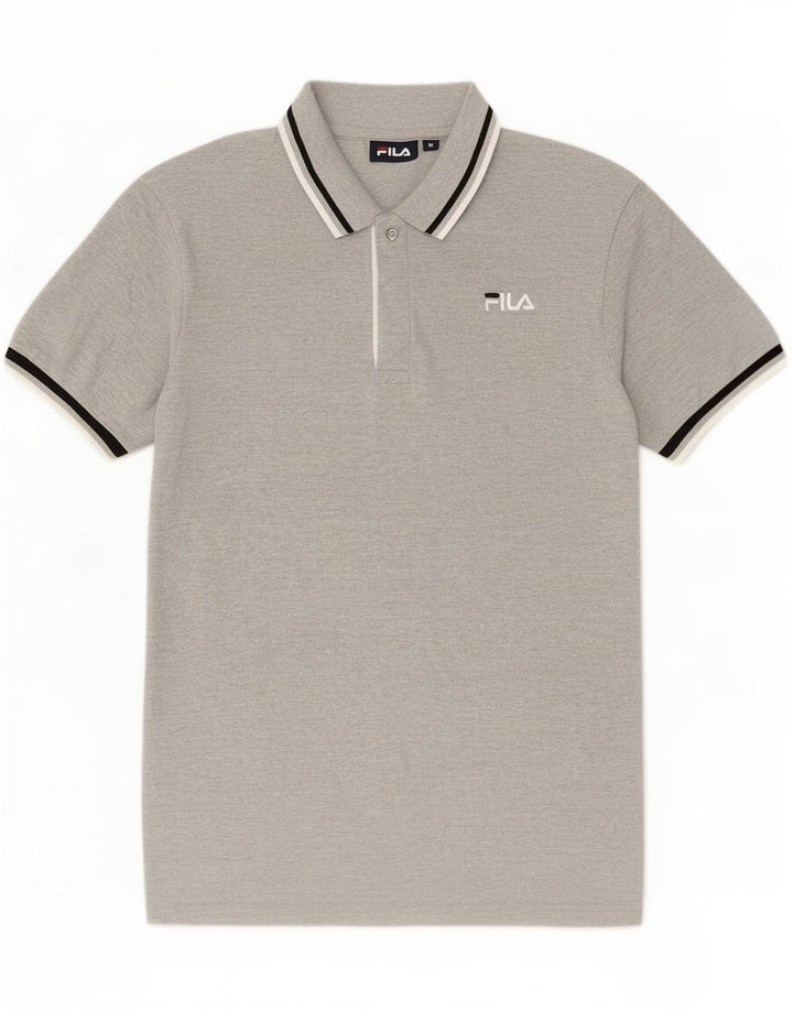 Fila Mens Polo Shirt Medium Grey Striped Cotton