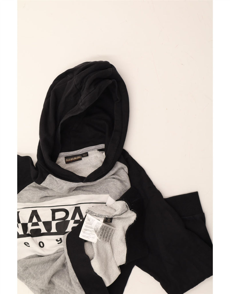 NAPAPIJRI Boys Graphic Hoodie Jumper 11-12 Years Grey Colourblock Cotton Vintage Napapijri and Second-Hand Napapijri from Messina Hembry 