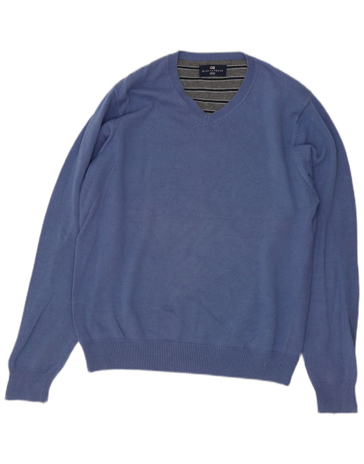 Marks & Spencer Mens Blue Harbour V-Neck Jumper Sweater Medium Blue Cotton