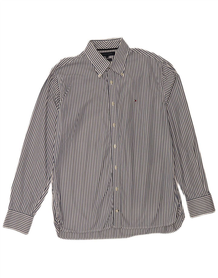 Tommy Hilfiger Mens Shirt Large Navy Blue Pinstripe Cotton