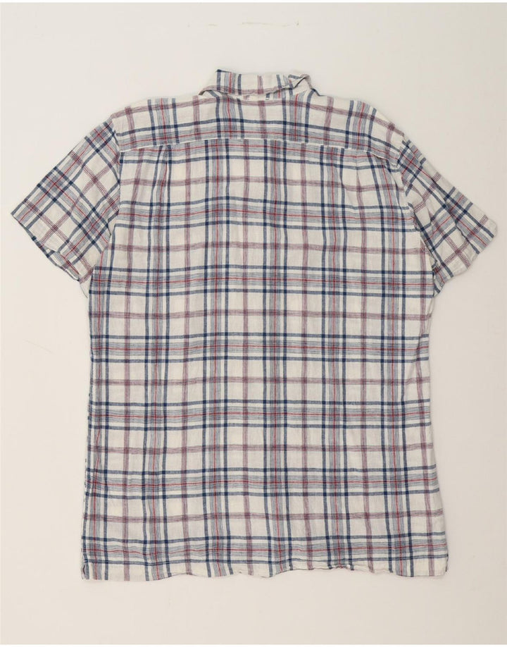 EDDIE BAUER Mens Short Sleeve Shirt Large White Check Linen Vintage Eddie Bauer and Second-Hand Eddie Bauer from Messina Hembry 