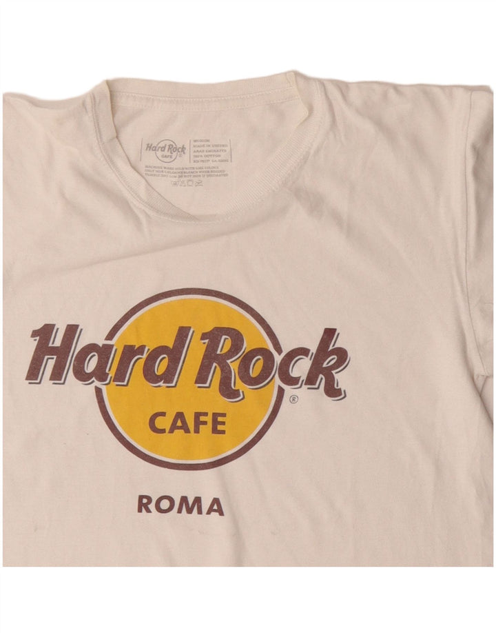 Hard Rock Cafe Mens Roma Graphic T-Shirt Top Medium Off White Cotton