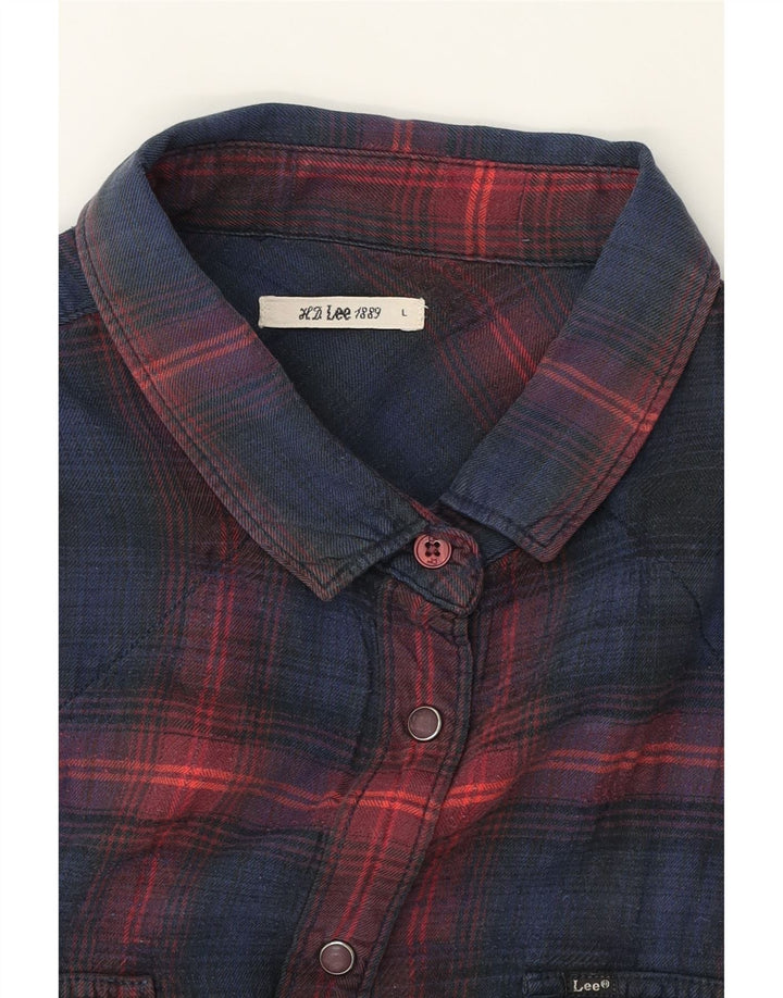 LEE Womens Flannel Shirt UK 14 Large Navy Blue Check Vintage Lee and Second-Hand Lee from Messina Hembry 