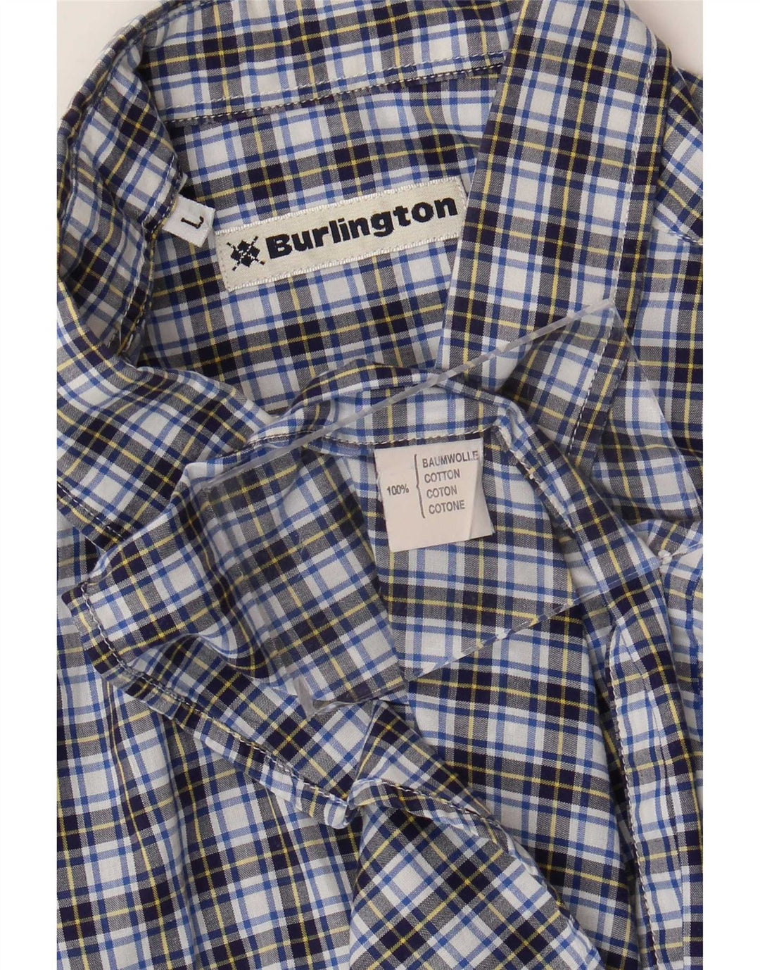 Burlington Mens Short Sleeve Shirt Large Blue Check Cotton