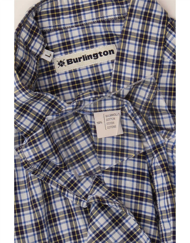 Burlington Mens Short Sleeve Shirt Large Blue Check Cotton