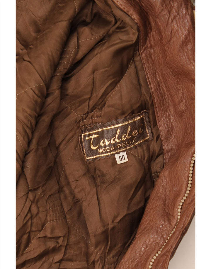 Vintage Mens Leather Jacket IT 50 Large Brown Colourblock Leather