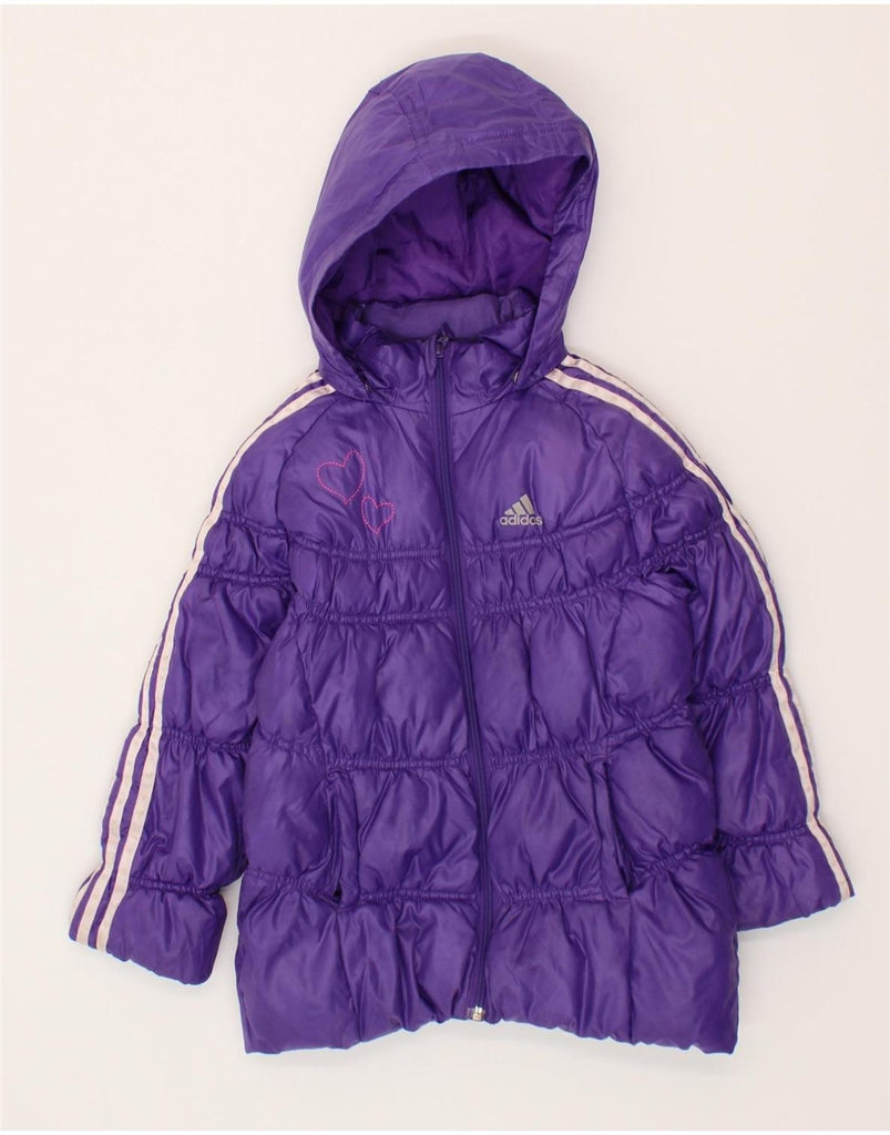 ADIDAS Girls Hooded Padded Jacket 5-6 Years Purple Polyester Vintage Adidas and Second-Hand Adidas from Messina Hembry 