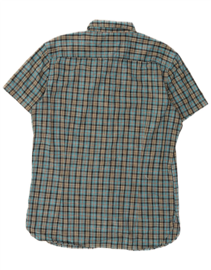 Hugo Boss Mens Short Sleeve Shirt XL Blue Check Cotton